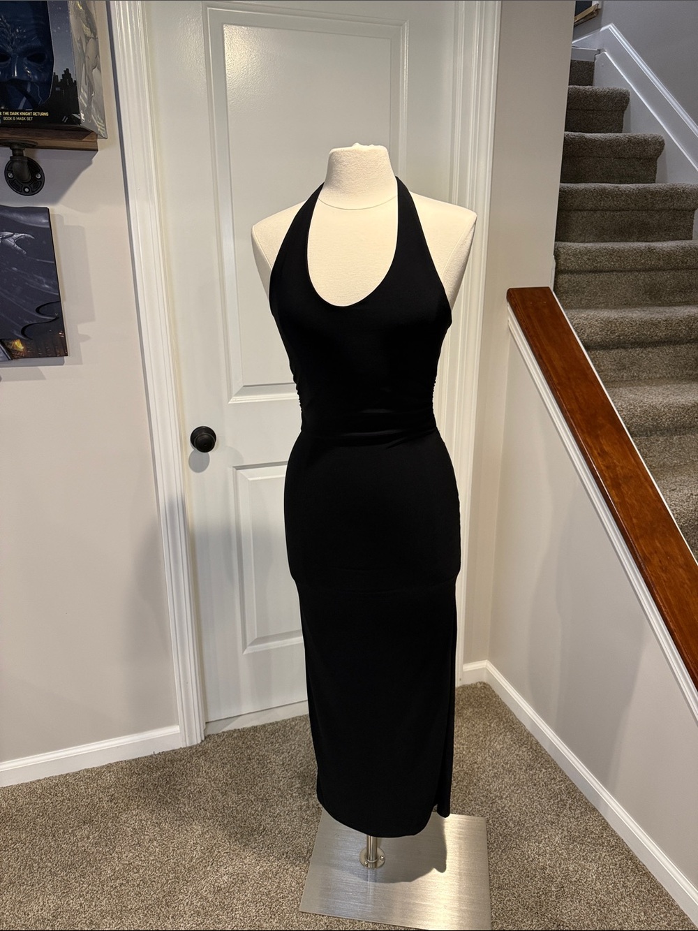 iris Black Backless Halter Midi Bodycon Dress